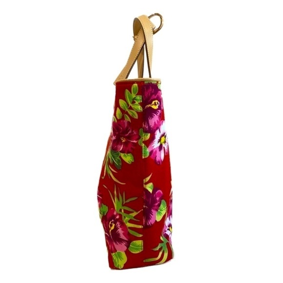 Lauren Ralph Lauren Tropical Floral Canvas Tote Bag Snap Closure 12”x14”x4” - Picture 2 of 11